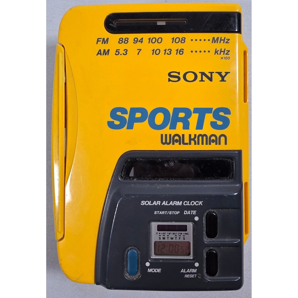 Sony Sports Walkman WM-AF58 Cassette Player AM/FM Solar Alarm Clock -Works!